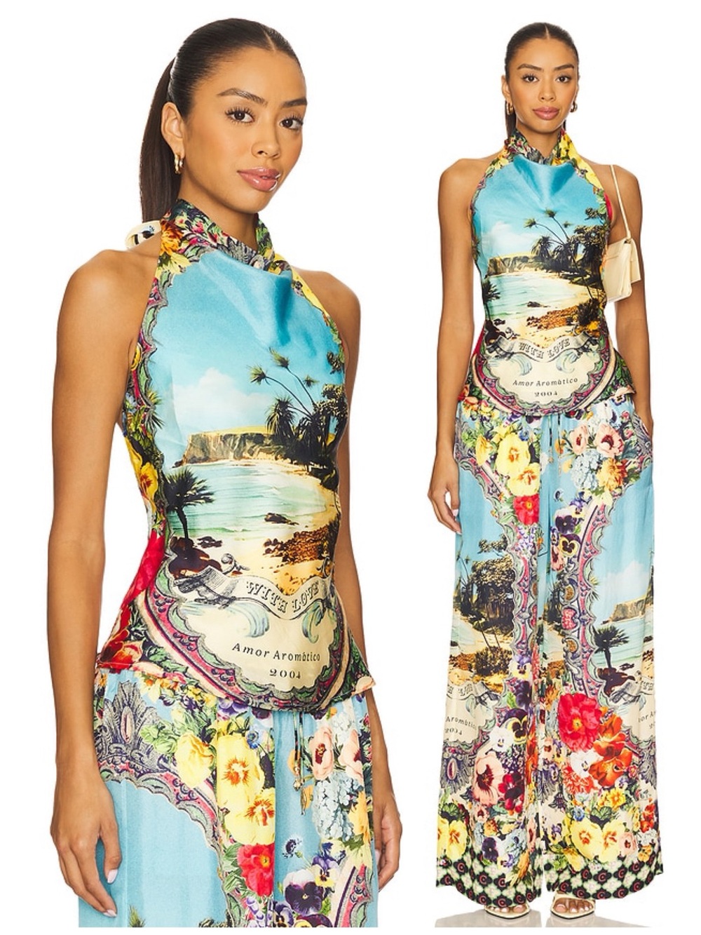 NWT Camilla Cowl Neck Halter Top in Bathing Bombshell Silk Tank Women’s Small